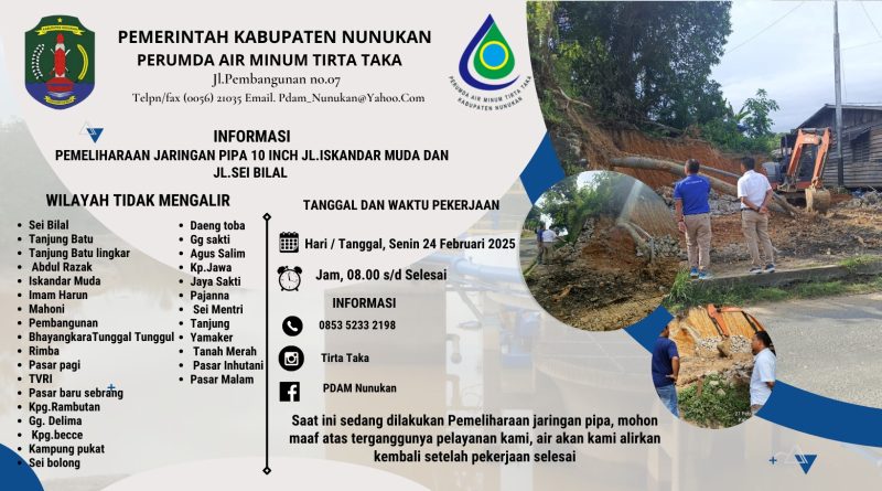 Perumda Air Minum Tirta Taka Kabupaten Nunukan Lakukan Perbaikan dan Perapian Jaringan Pipa untuk Jaga Kualitas Pelayanan Perumda Air Minum Tirta Taka Kabupaten Nunukan Lakukan Perbaikan dan Perapian Jaringan Pipa untuk Jaga Kualitas Pelayanan